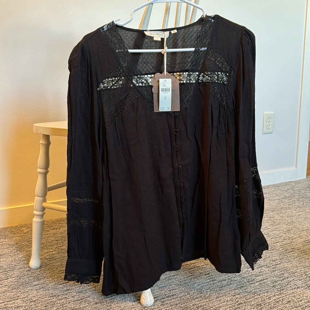 Anthropologie brand- Flower That Girl black blouse size medium. New with tags